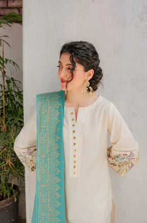 ASLING - 3PC DHANAK EMBROIDERED SHIRT WITH COUTURE WOOL PRINT SHAWL AND TROUSER-ADR-3116