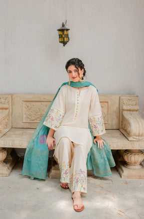 ASLING - 3PC DHANAK EMBROIDERED SHIRT WITH COUTURE WOOL PRINT SHAWL AND TROUSER-ADR-3116