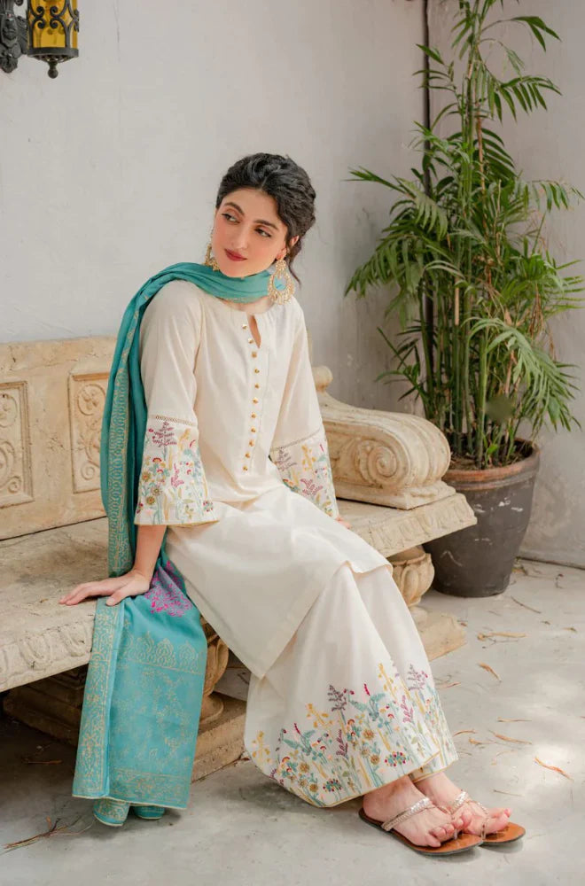 ASLING - 3PC DHANAK EMBROIDERED SHIRT WITH COUTURE WOOL PRINT SHAWL AND TROUSER-ADR-3116