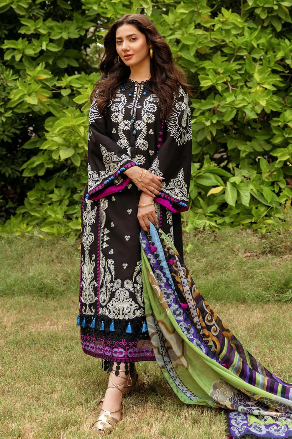 SIRAA BY SADAF-3PC DHANAK EMBROIDERED SHIRT WITH WOOL PRINTED SHAWL AND TROUSER-ADR-3271