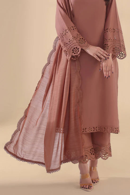 SAPPHIRE-3PC DHANAK EMBROIDERED SHIRT WITH KHADDI NET EMB DUPATTA AND TROUSER-ADR-4263