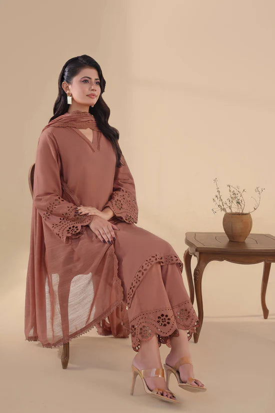 SAPPHIRE-3PC DHANAK EMBROIDERED SHIRT WITH KHADDI NET EMB DUPATTA AND TROUSER-ADR-4263