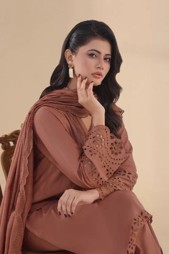 SAPPHIRE-3PC DHANAK EMBROIDERED SHIRT WITH KHADDI NET EMB DUPATTA AND TROUSER-ADR-4263