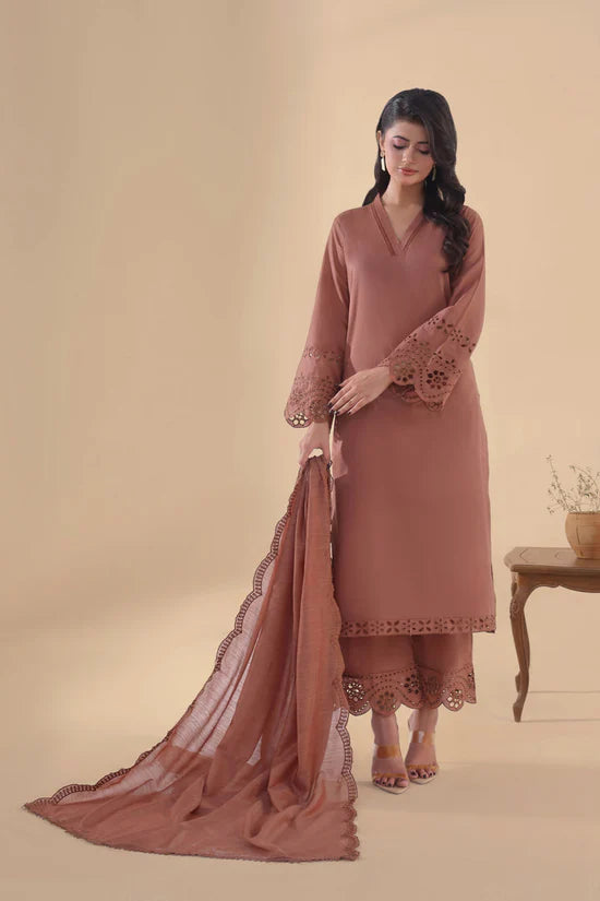 SAPPHIRE-3PC DHANAK EMBROIDERED SHIRT WITH KHADDI NET EMB DUPATTA AND TROUSER-ADR-4263