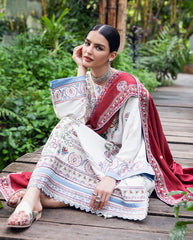 MUSHQ-3PC DHANAK EMBROIDERED SHIRT WITH DHANAK EMBROIDERED SHAWL AND TROUSER-ADR-4418