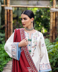MUSHQ-3PC DHANAK EMBROIDERED SHIRT WITH DHANAK EMBROIDERED SHAWL AND TROUSER-ADR-4418
