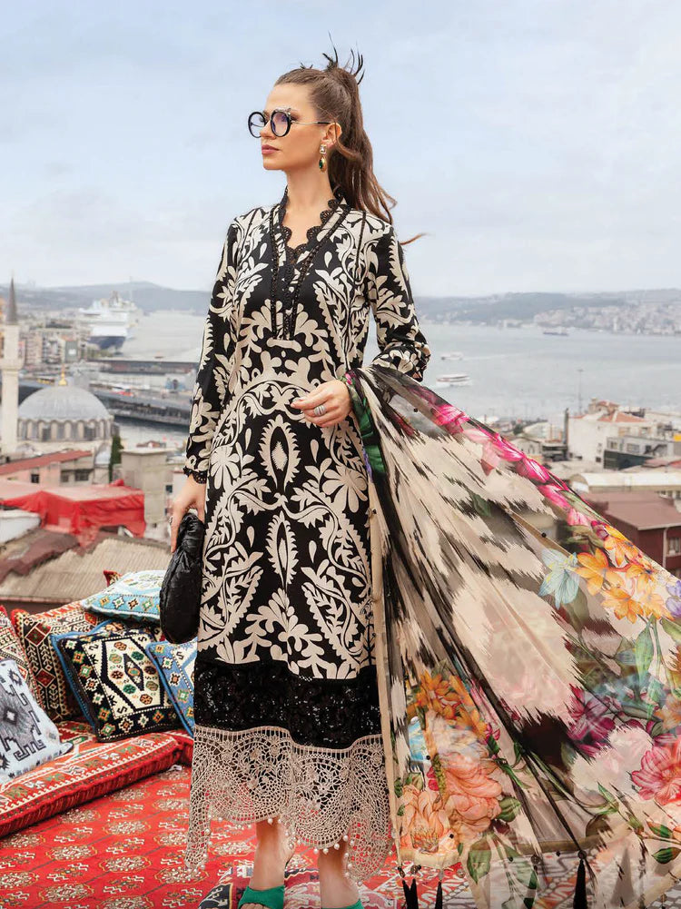 MARIA.B-3PC KHADDAR PRINTED EMB SHIRT WITH KHADDAR PRINTED DUPATTA AND PRINTED TROUSER-ADR-2629