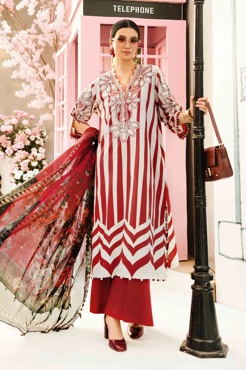 MARIA.B-3PC LAWN EMBROIDERED PRINTED SHIRT WITH CHIFFON PRINT DUPATTA AND PRINT TROUSER-ADR-