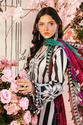 MARIA.B-3PC LAWN EMBROIDERED PRINTED SHIRT WITH CHIFFON PRINT DUPATTA AND PRINT TROUSER-ADR-