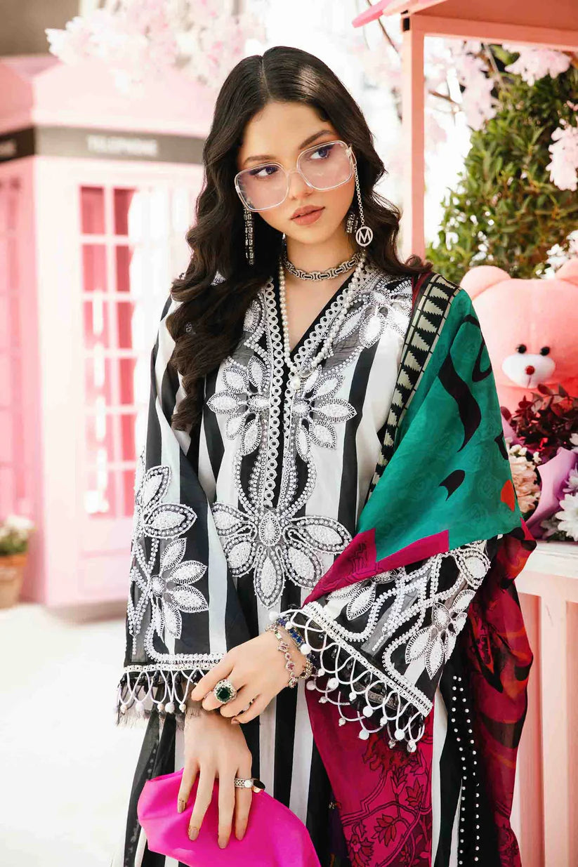 MARIA.B-3PC LAWN EMBROIDERED PRINTED SHIRT WITH CHIFFON PRINT DUPATTA AND PRINT TROUSER-ADR-