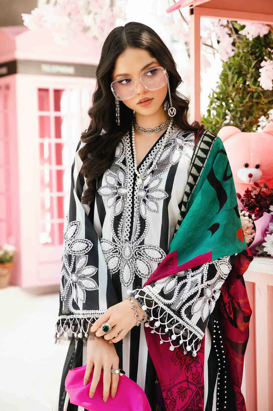 MARIA.B-3PC LAWN EMBROIDERED PRINTED SHIRT WITH CHIFFON PRINT DUPATTA AND PRINT TROUSER-ADR-2525