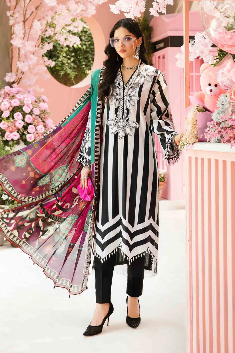 MARIA.B-3PC LAWN EMBROIDERED PRINTED SHIRT WITH CHIFFON PRINT DUPATTA AND PRINT TROUSER-ADR-