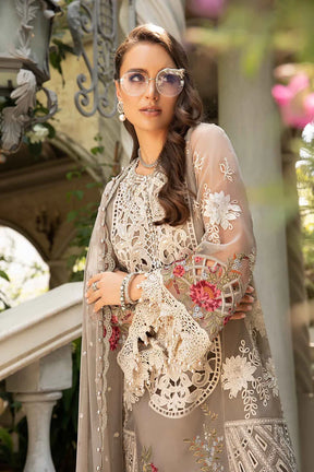 MARIA B- LAWN 3PC CHIKENKARI EMBROIDERED SHIRT WITH ORGANZA EMBROIDERED READY TO WEAR DUPATTA WITH TROUSER -BIC-