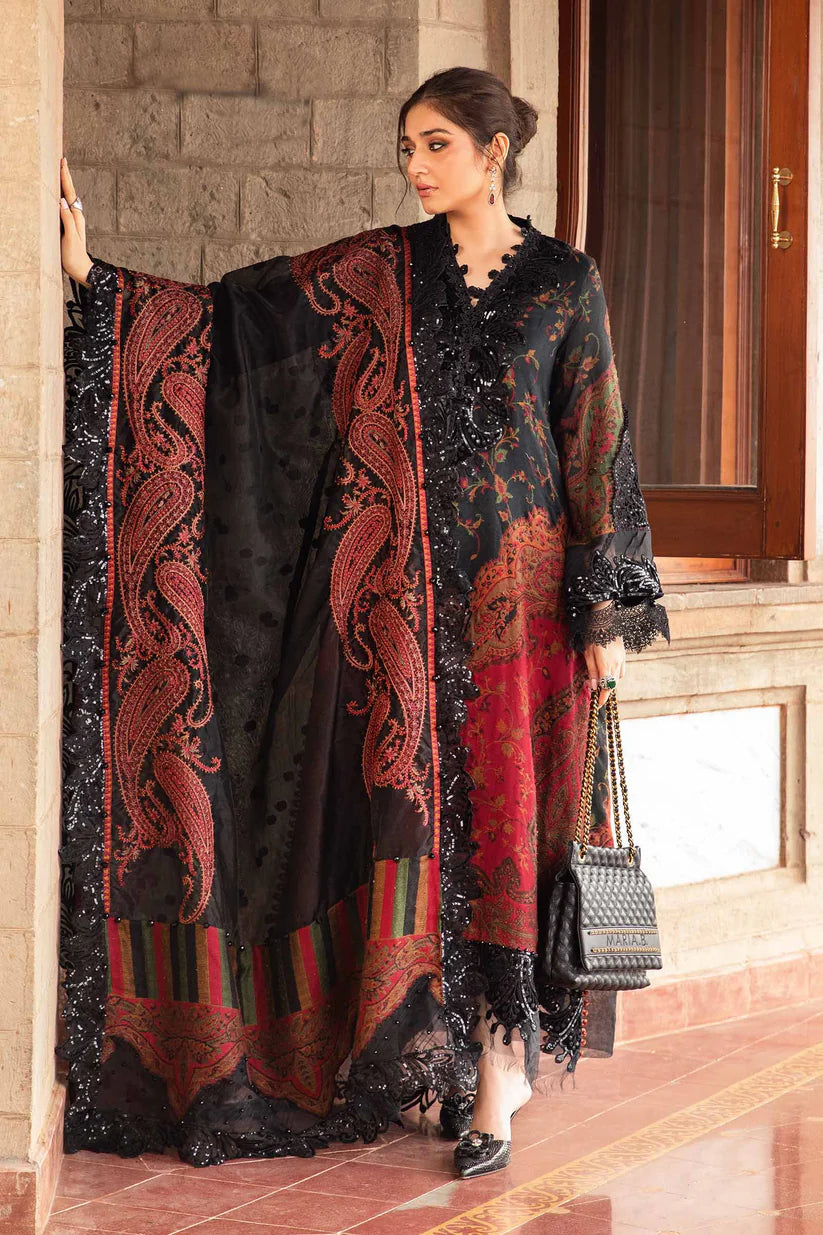 MARIA.B-3PC LAWN PRINTED EMB SHIRT WITH CHIFFON PRINT DUPATTA AND PRINT TROUSER-ADR-2528