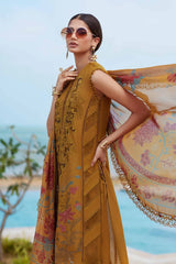 MARIA.B-3PC DHANAK EMBROIDERED SHIRT WITH COUTRAI PRINTED SHAWL AND TROUSER-ADR-5216