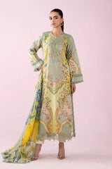 MARIA.B-3PC LAWN PRINTED EMB SHIRT WITH SILK PRINTED DUPATTA AND TROUSER-ADR-037