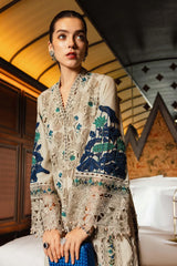 MARIA.B-3PC KHADDAR LASERWORK EMBROIDERED SHIRT WITH COURTRAI PRINTED SHAWL AND TROUSER-ADR-5192