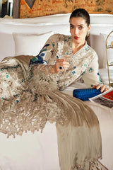 MARIA.B-3PC KHADDAR LASERWORK EMBROIDERED SHIRT WITH COURTRAI PRINTED SHAWL AND TROUSER-ADR-5192