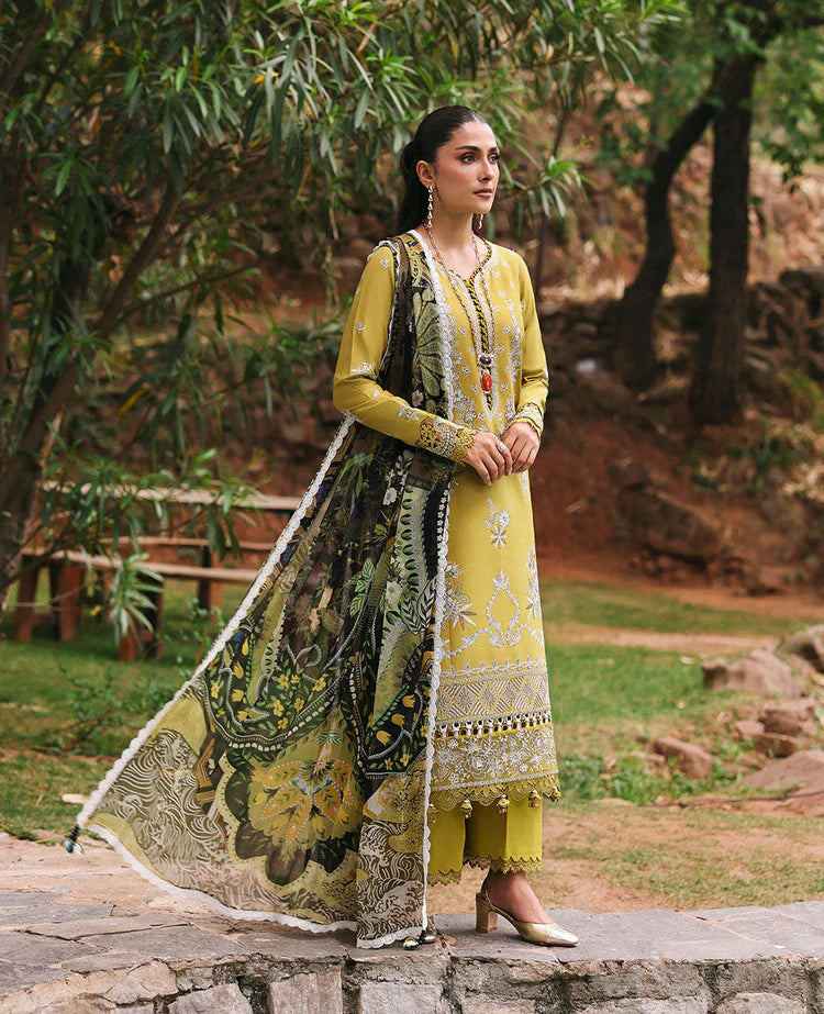 REPUBLIC WOMENSWEAR-3PC DHANAK EMBROIDERED SHIRT WITH COURTRAI PRINTED SHAWL & DHANAK TOUSER-ADR-4240