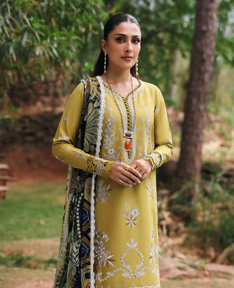 REPUBLIC WOMENSWEAR-3PC DHANAK EMBROIDERED SHIRT WITH COURTRAI PRINTED SHAWL & DHANAK TOUSER-ADR-4240