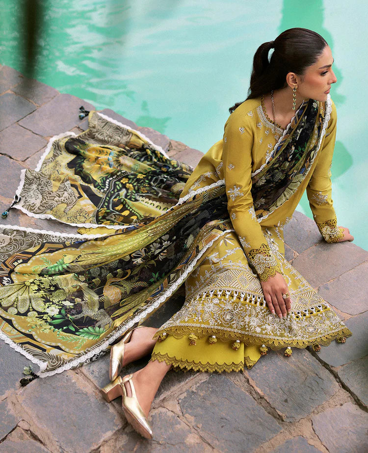 REPUBLIC WOMENSWEAR-3PC DHANAK EMBROIDERED SHIRT WITH COURTRAI PRINTED SHAWL & DHANAK TOUSER-ADR-4240