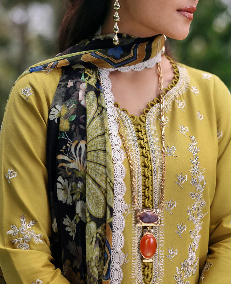 REPUBLIC WOMENSWEAR-3PC DHANAK EMBROIDERED SHIRT WITH COURTRAI PRINTED SHAWL & DHANAK TOUSER-ADR-4240