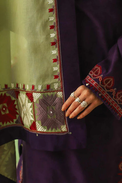 ZARA SHAHJAHAN- 3PC DHANAK EMBROIDERED SHIRT WITH DHANAK EMBROIDERED SHAWL AND EMB TROUSER-ADR-3128