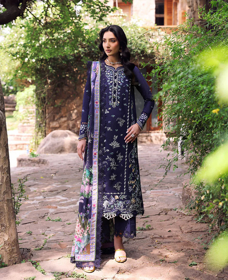 REPUBLIC WOMENSWEAR-3PC DHANAK EMBROIDERED SHIRT WITH COURTRAI PRINTED SHAWL & EMB TOUSER-ADR-4253