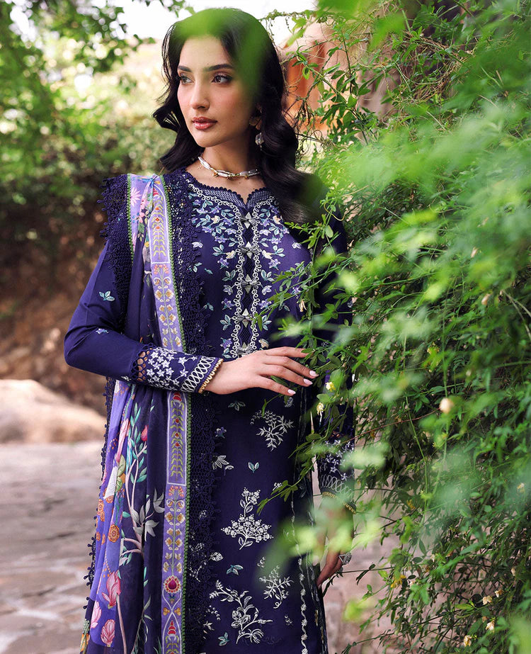 REPUBLIC WOMENSWEAR-3PC DHANAK EMBROIDERED SHIRT WITH COURTRAI PRINTED SHAWL & EMB TOUSER-ADR-4253