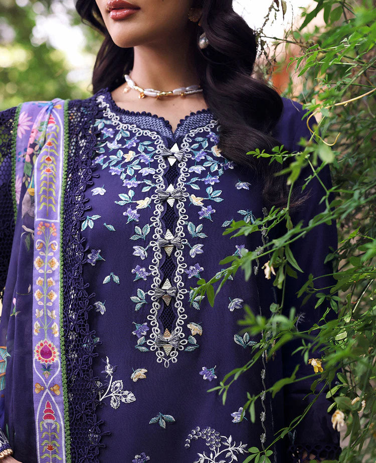 REPUBLIC WOMENSWEAR-3PC DHANAK EMBROIDERED SHIRT WITH COURTRAI PRINTED SHAWL & EMB TOUSER-ADR-4253