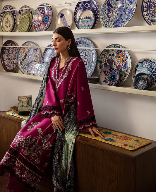 REPUBLIC-3PC DHANAK SEQUENCE EMBROIDERED SHIRT WITH COURTRAI PRINTED SHAWL & DHANAK TOUSER-ADR-4209