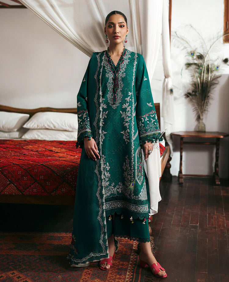 REPUBLIC WOMENWEAR 3PC DHANAK EMBROIDERED SHIRT WITH DHANAK EMB SHAWL AND DHANAK TROUSER-ADR-4251