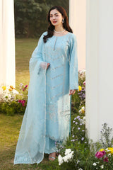 ASIM JOFA- 3PC LAWN EMBROIDERED SHIRT WITH ORGANZA EMBROIDERED DUPATTA AND TROUSER-ADR-4807