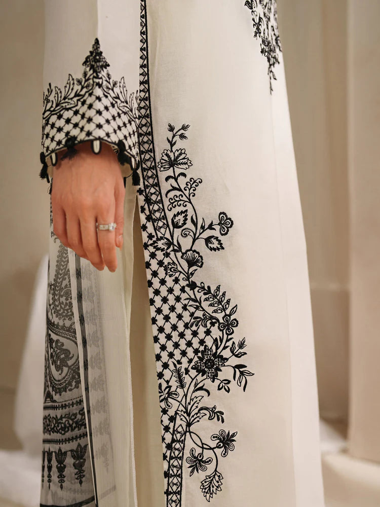 GARNET-3PC KHADDAR EMBROIDERED SHIRT WITH COURTRAI PRINTED SHAWL AND TROUSER-ADR-4307