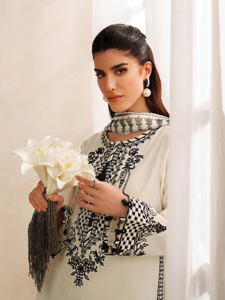 GARNET-3PC KHADDAR EMBROIDERED SHIRT WITH COURTRAI PRINTED SHAWL AND TROUSER-ADR-4307