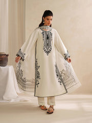 GARNET-3PC KHADDAR EMBROIDERED SHIRT WITH COURTRAI PRINTED SHAWL AND TROUSER-ADR-4307