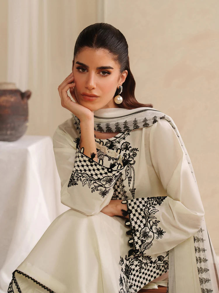 GARNET-3PC KHADDAR EMBROIDERED SHIRT WITH COURTRAI PRINTED SHAWL AND TROUSER-ADR-4307