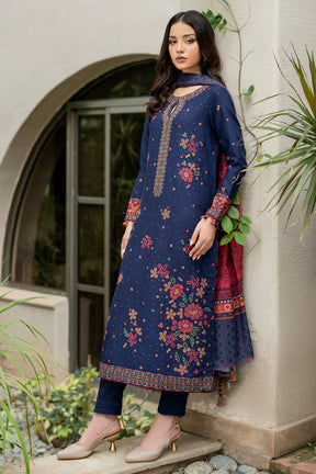 JAZMIN-3PC DHANAK EMBROIDRED SHIRT WITH WOOL PRINT SHAWL AND TROUSER-ADR-3290