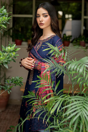 JAZMIN-3PC DHANAK EMBROIDRED SHIRT WITH WOOL PRINT SHAWL AND TROUSER-ADR-3290