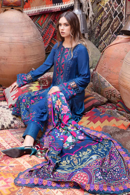 MARIA-B- 3PC DHANAK EMBROIDERED SHIRT WITH COUTURE PRINT SHAWL AND TROUSER-ADR-3114