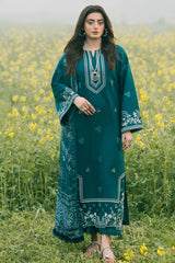 IZEL-3PC DHANAK EMBROIDERED SHIRT WITH COURTRAI PRINTED SHAWL AND TROUSER-ADR-4107