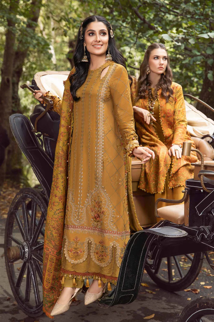 MARIA.B-3PC KARANDI EMBROIDERED SHIRT WITH COURTRAI PRINTED SHAWL AND TROUSER-ADR-4286