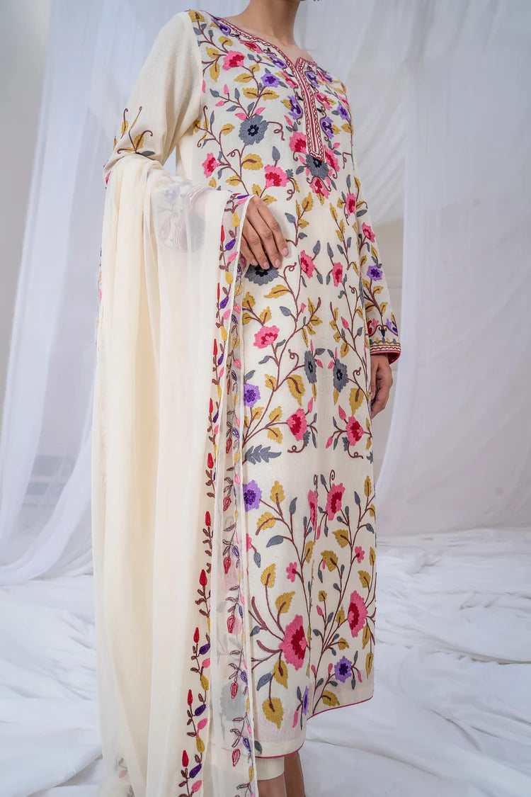 SAPPHIRE-3PC DHANAK EMBROIDERED SHIRT WITH BAMBER CHIFFON EMBROIDERED DUPATTA & TROUSER-ADR-4299