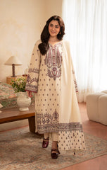 ZARA SHAHJAHAN-3PC DHANAK EMBROIDERED SHIRT WITH DHANAK EMBROIDERED SHAWL AND EMB TROUSER-ADR-5153