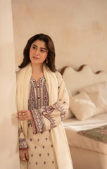 ZARA SHAHJAHAN-3PC DHANAK EMBROIDERED SHIRT WITH DHANAK EMBROIDERED SHAWL AND EMB TROUSER-ADR-5153