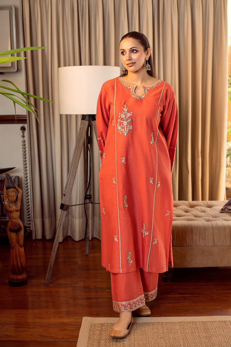 URGE-2PC DHANAK EMBROIDERED SHIRT AND EMBROIDRED SLEEVES-ADR-130