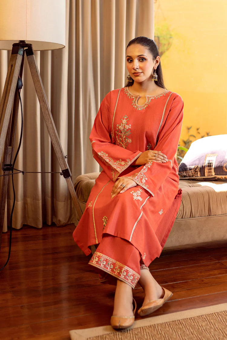 URGE-2PC DHANAK EMBROIDERED SHIRT AND EMBROIDRED SLEEVES-ADR-130