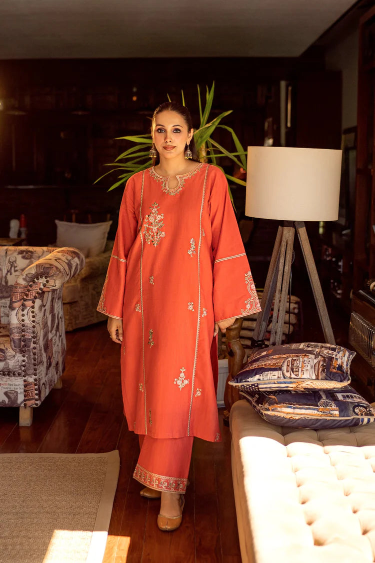 URGE-2PC DHANAK EMBROIDERED SHIRT AND EMBROIDRED SLEEVES-ADR-130