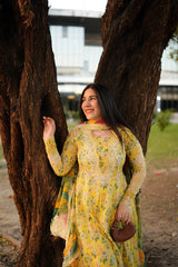 ANEELAS-3PC LAWN PRINTED EMB FROCK WITH SILK PRINTED EMB DUPATTA AND DYED TROUSER-ADR-038
