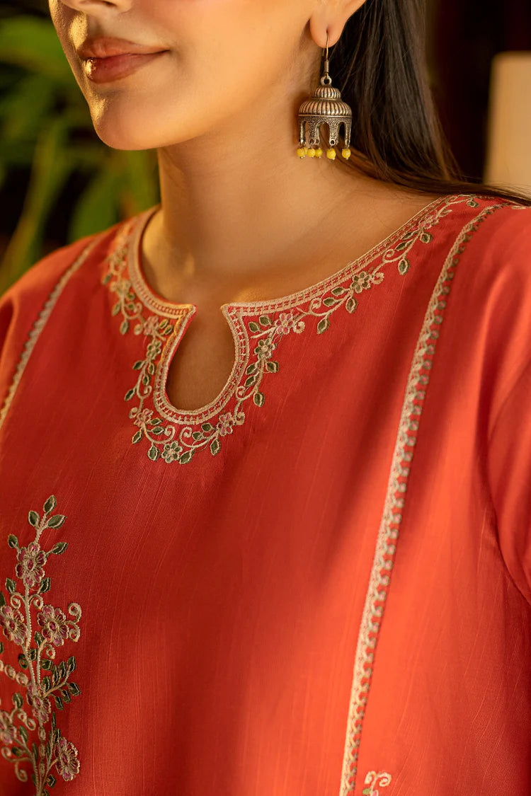 URGE-2PC DHANAK EMBROIDERED SHIRT AND EMBROIDRED SLEEVES-ADR-130